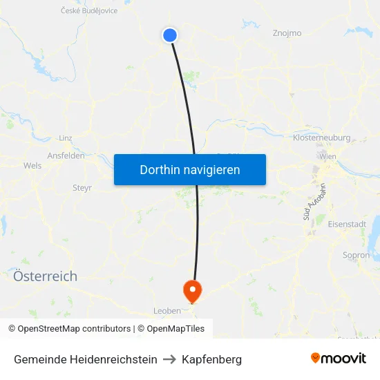 Gemeinde Heidenreichstein to Kapfenberg map