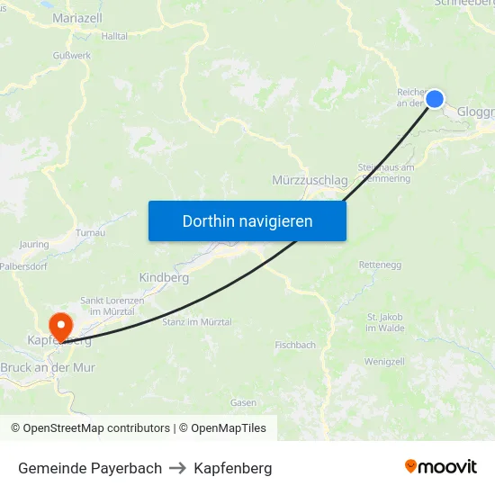 Gemeinde Payerbach to Kapfenberg map