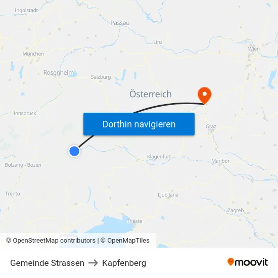 Gemeinde Strassen to Kapfenberg map