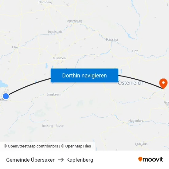 Gemeinde Übersaxen to Kapfenberg map