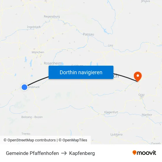 Gemeinde Pfaffenhofen to Kapfenberg map