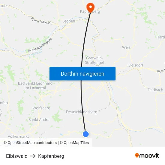 Eibiswald to Kapfenberg map