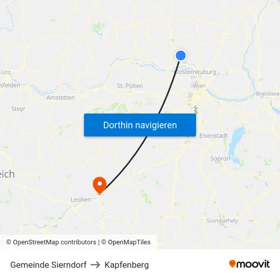 Gemeinde Sierndorf to Kapfenberg map