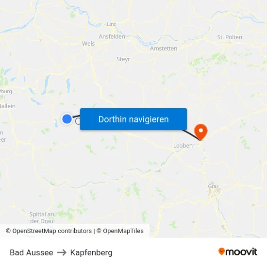 Bad Aussee to Kapfenberg map