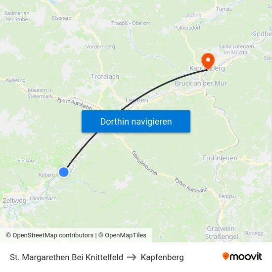 St. Margarethen Bei Knittelfeld to Kapfenberg map