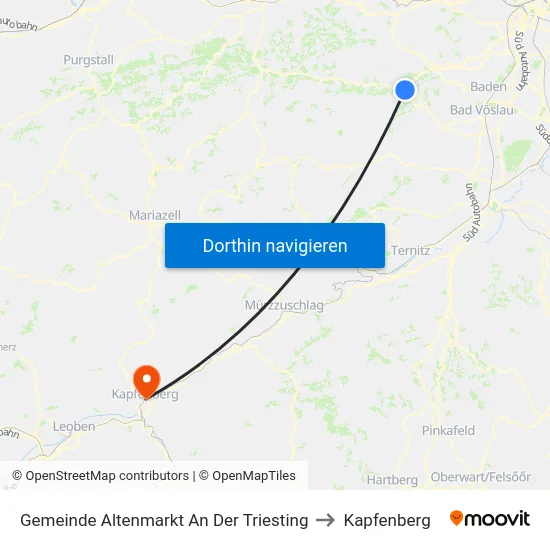 Gemeinde Altenmarkt An Der Triesting to Kapfenberg map