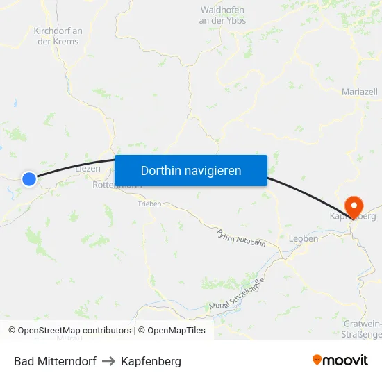 Bad Mitterndorf to Kapfenberg map