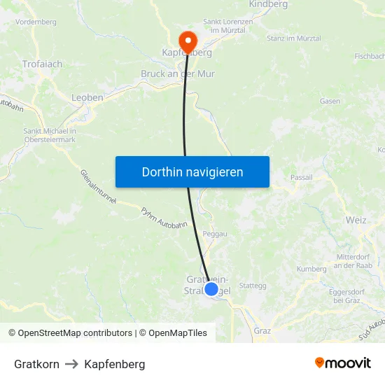 Gratkorn to Kapfenberg map