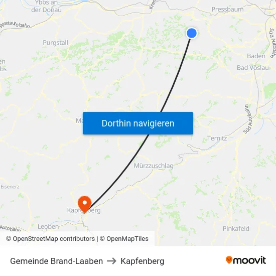 Gemeinde Brand-Laaben to Kapfenberg map