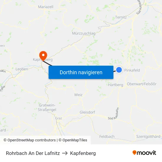 Rohrbach An Der Lafnitz to Kapfenberg map