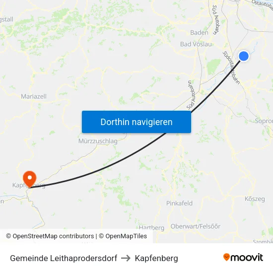 Gemeinde Leithaprodersdorf to Kapfenberg map