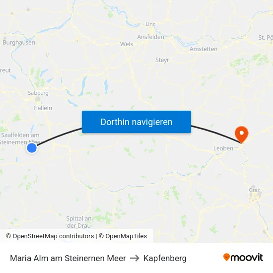 Maria Alm am Steinernen Meer to Kapfenberg map