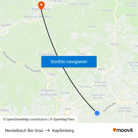 Nestelbach Bei Graz to Kapfenberg map