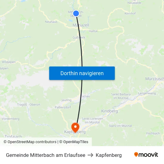 Gemeinde Mitterbach am Erlaufsee to Kapfenberg map