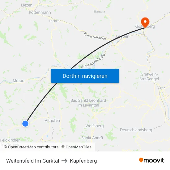 Weitensfeld Im Gurktal to Kapfenberg map