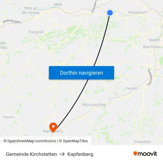 Gemeinde Kirchstetten to Kapfenberg map