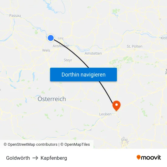 Goldwörth to Kapfenberg map
