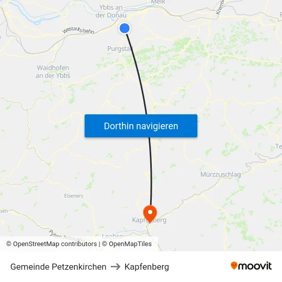 Gemeinde Petzenkirchen to Kapfenberg map
