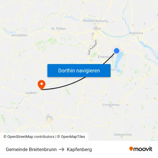 Gemeinde Breitenbrunn to Kapfenberg map