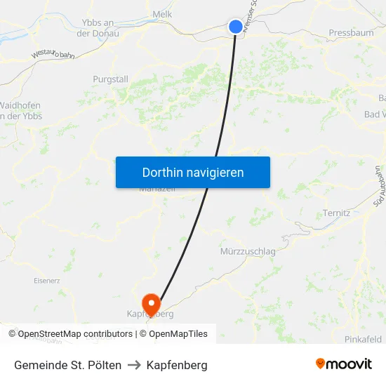 Gemeinde St. Pölten to Kapfenberg map