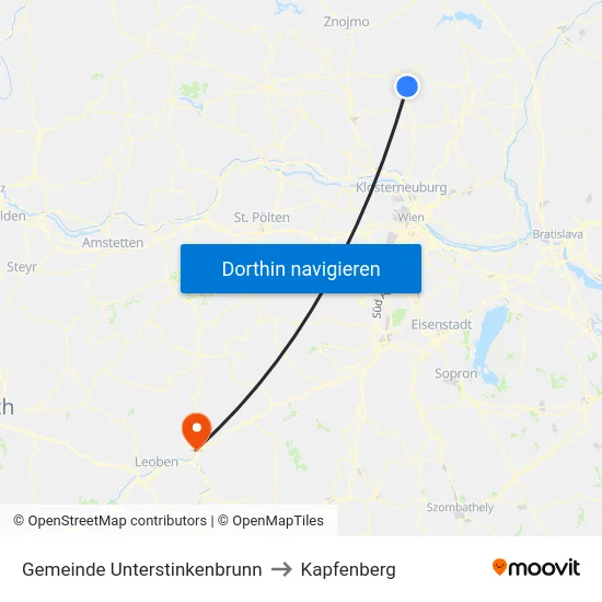 Gemeinde Unterstinkenbrunn to Kapfenberg map