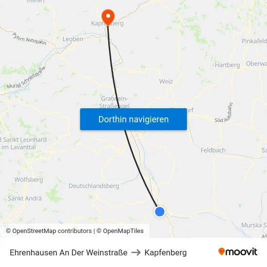 Ehrenhausen An Der Weinstraße to Kapfenberg map