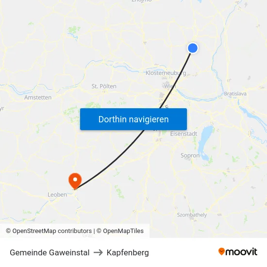 Gemeinde Gaweinstal to Kapfenberg map