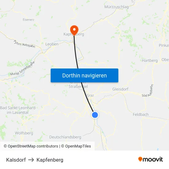 Kalsdorf to Kapfenberg map