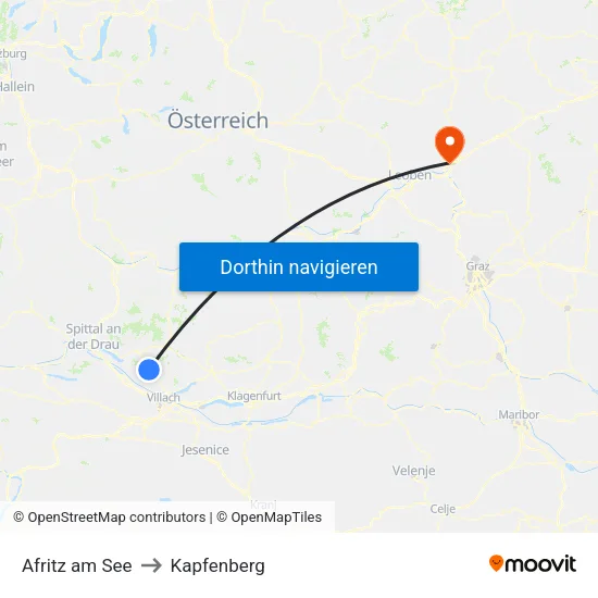 Afritz am See to Kapfenberg map