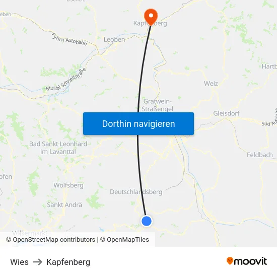 Wies to Kapfenberg map