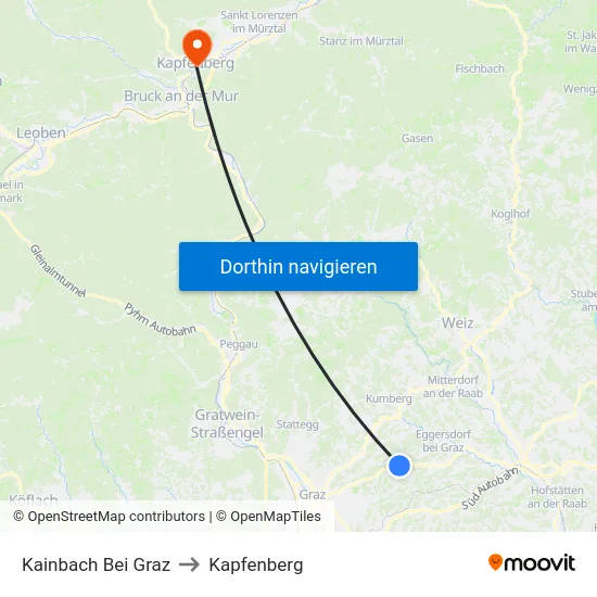 Kainbach Bei Graz to Kapfenberg map