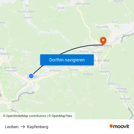 Leoben to Kapfenberg map