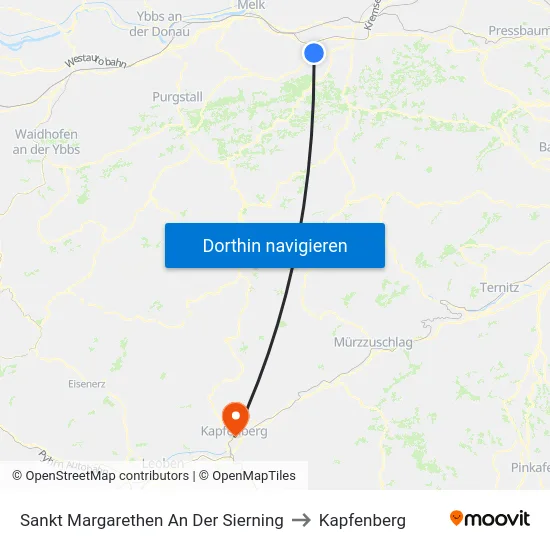Sankt Margarethen An Der Sierning to Kapfenberg map
