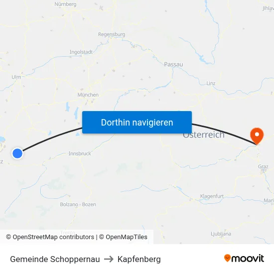 Gemeinde Schoppernau to Kapfenberg map
