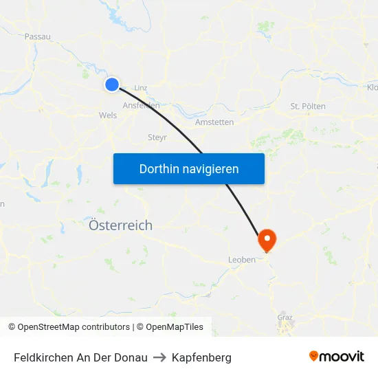 Feldkirchen An Der Donau to Kapfenberg map