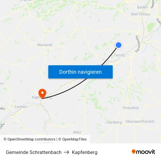 Gemeinde Schrattenbach to Kapfenberg map