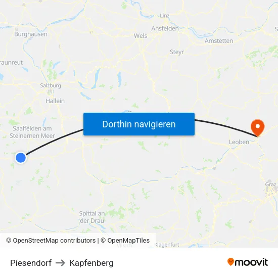 Piesendorf to Kapfenberg map