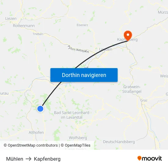 Mühlen to Kapfenberg map