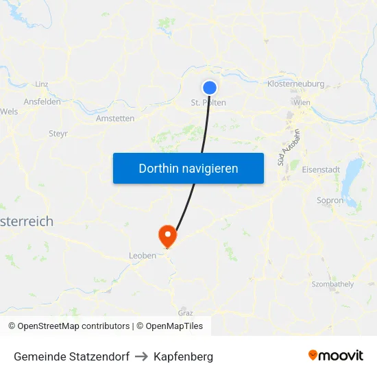 Gemeinde Statzendorf to Kapfenberg map