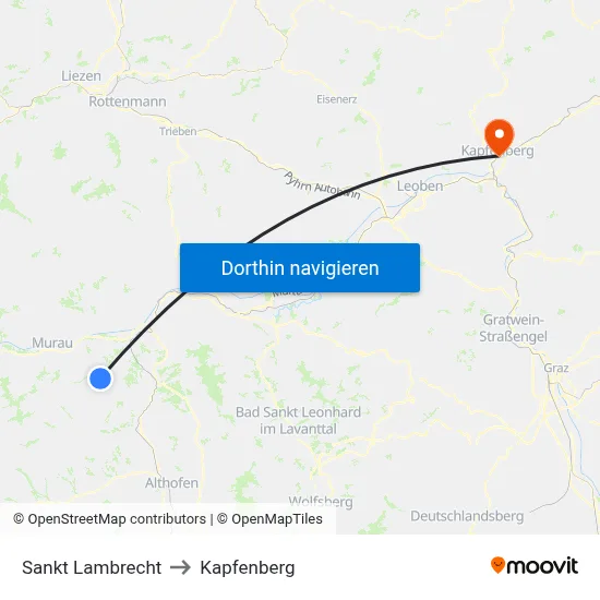Sankt Lambrecht to Kapfenberg map