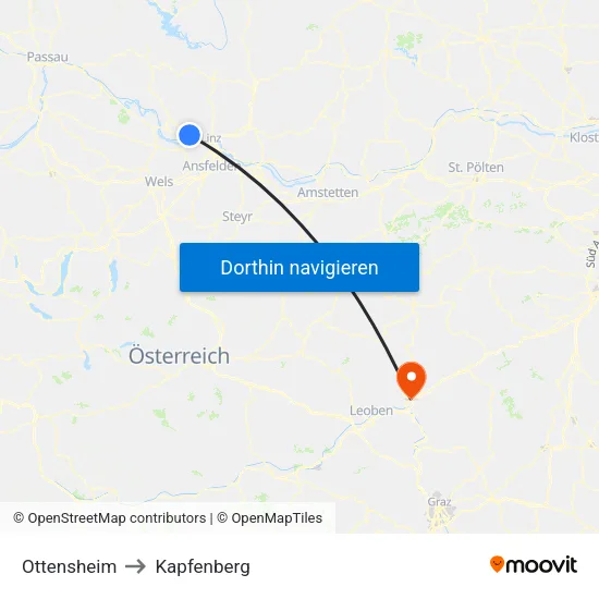 Ottensheim to Kapfenberg map