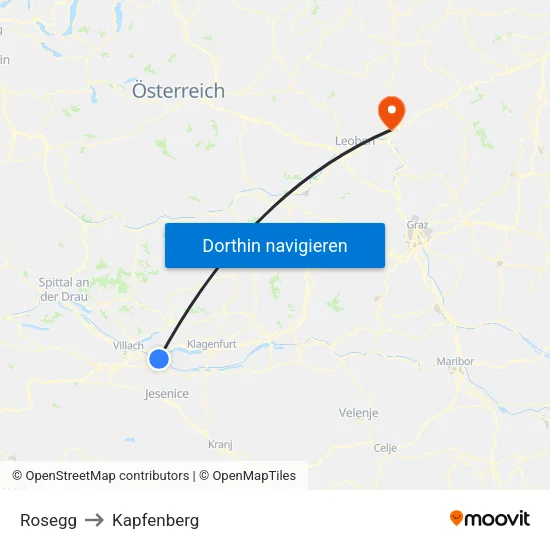 Rosegg to Kapfenberg map