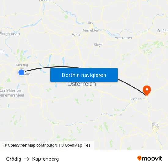 Grödig to Kapfenberg map
