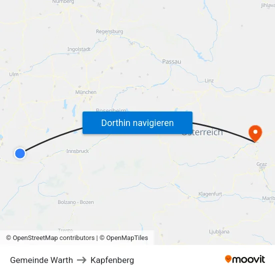 Gemeinde Warth to Kapfenberg map