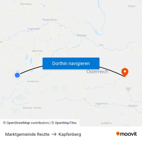 Marktgemeinde Reutte to Kapfenberg map