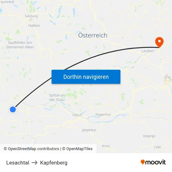 Lesachtal to Kapfenberg map