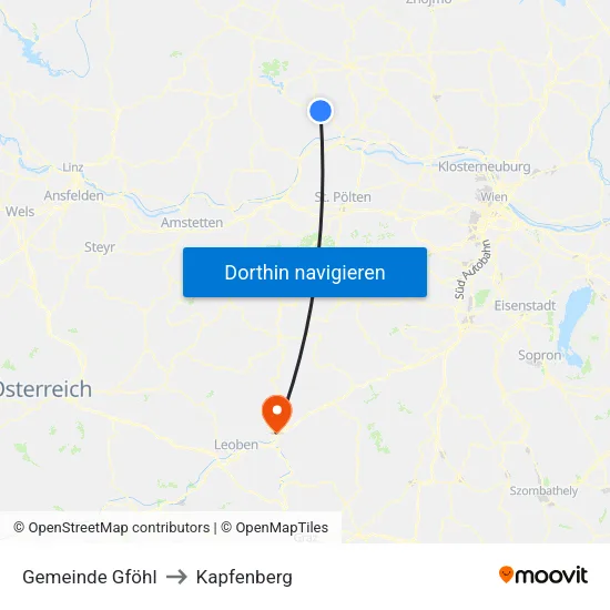 Gemeinde Gföhl to Kapfenberg map