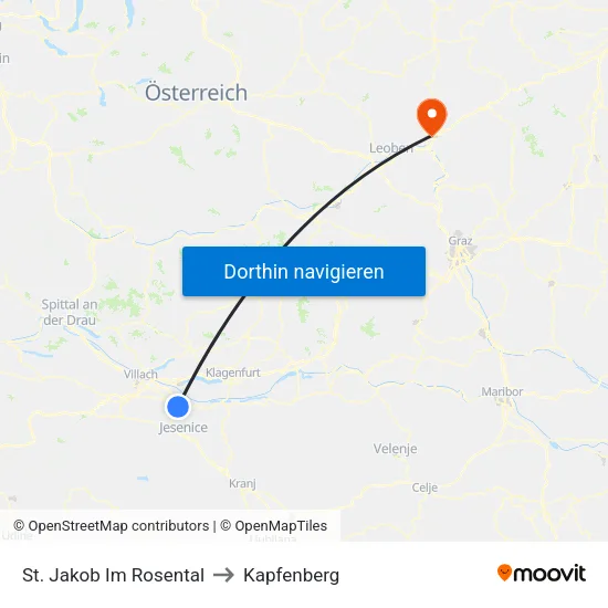 St. Jakob Im Rosental to Kapfenberg map