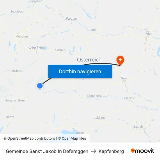 Gemeinde Sankt Jakob In Defereggen to Kapfenberg map