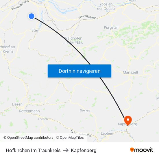 Hofkirchen Im Traunkreis to Kapfenberg map